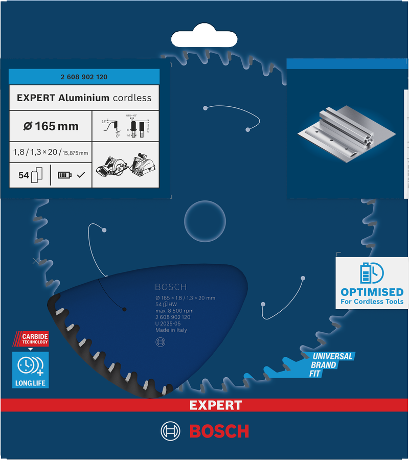 Bosch EXPERT alumiiniumist akuga ringsae tera, 165 mm, 54 hammast.